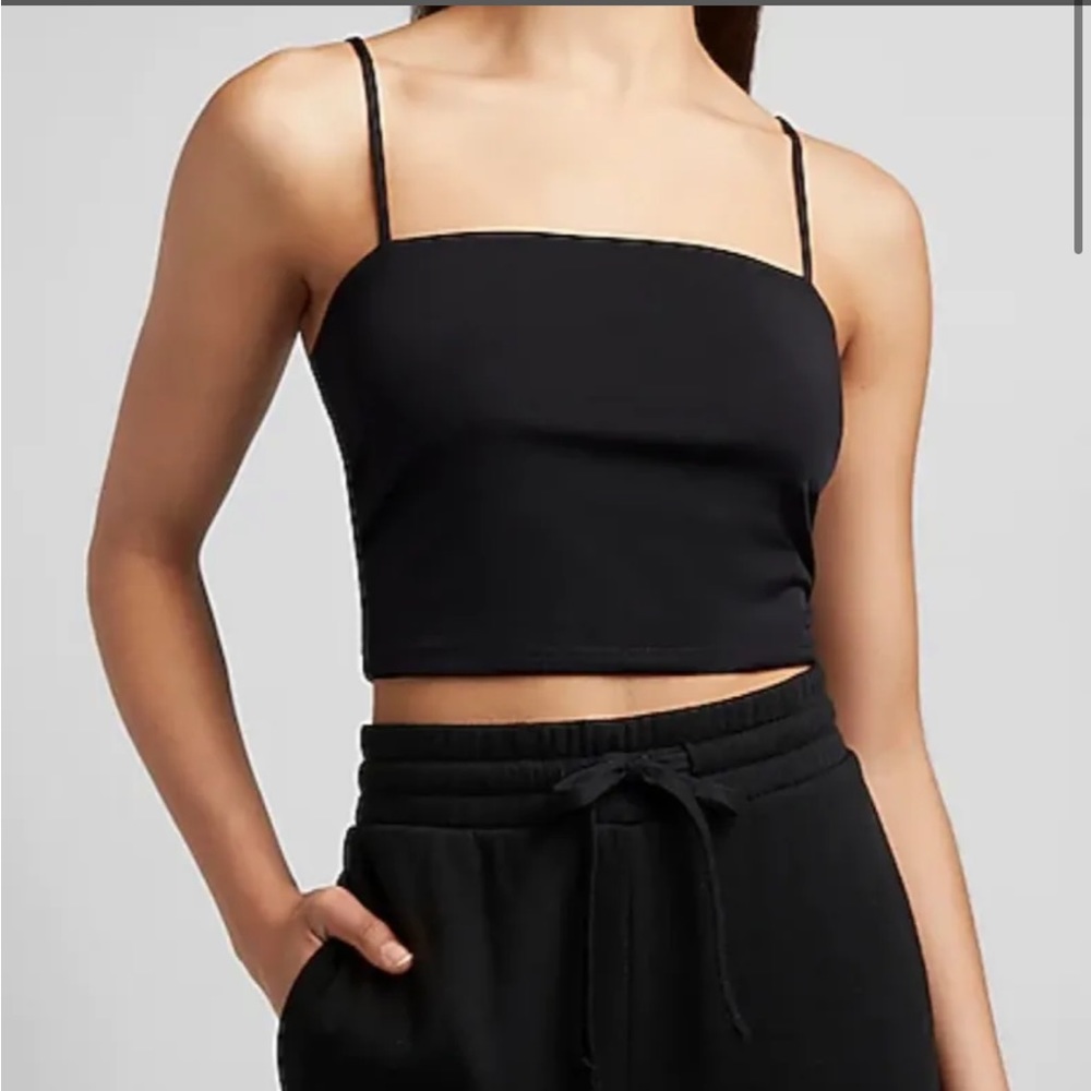 Express Black Satin Crop Top with Adjustable Straps in Size XS